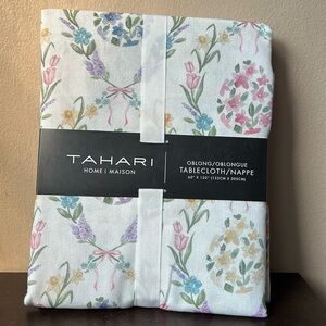 Tahari Tablecloth 60”x 120” Spring Easter Eggs Floral New Pink Tulips New